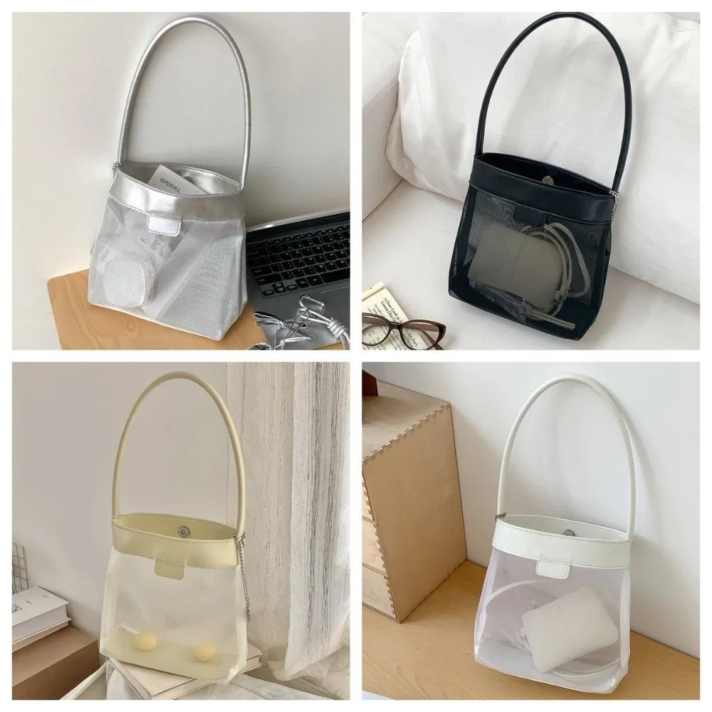Сумка Легкая сетчатая сумка-ведро Простая дорожная прозрачная сумка Большая вместительная сумка из искусственной кожи на одно плечо для девочек