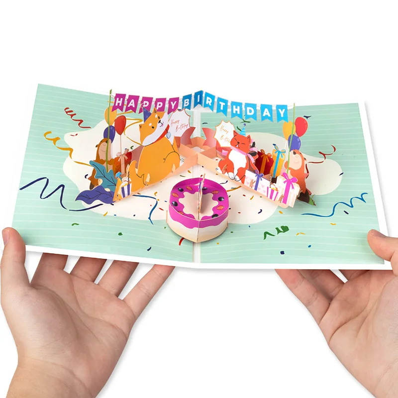 

2Pcs Creative New 3D Birthday Greeting Cards Handmade Paper Sculpture Animal La Flag Birthday Card With Envelope