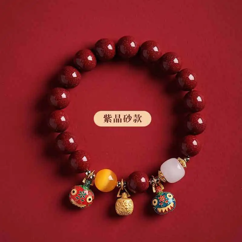 

2022 Spring Festival Gift Purple Gold Sand Bracelet Cinnabar Parent-Child Ethnic Style Couple