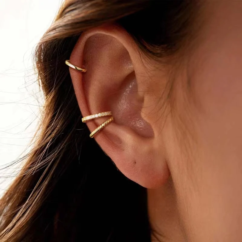 FTCY 3PCS C Shaped Rhinestone Earring Clip For Women Fashion Simple No Piercing Clip Daily Wear Jewelry Gifts