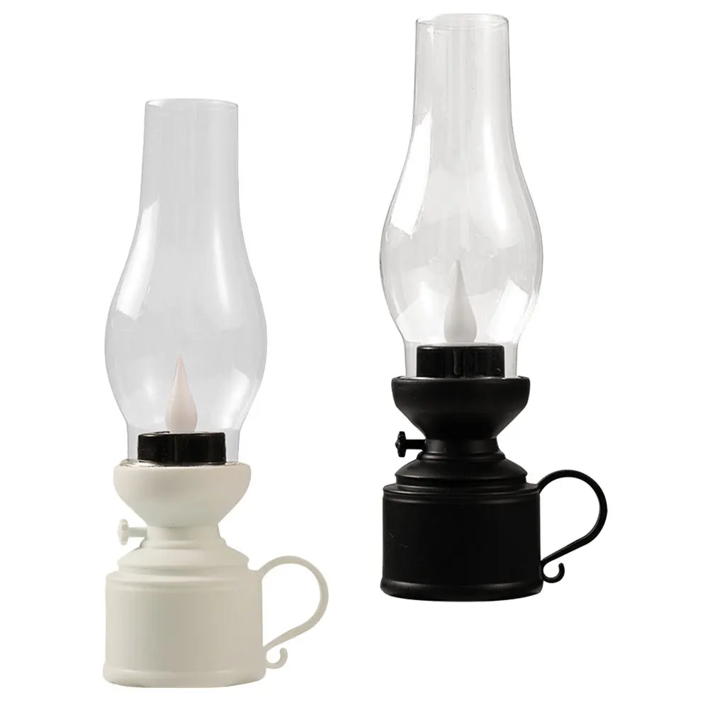 

2Pcs Vintage Plastic Electronic Lamps Retro Oil Lanterns Emergency Portable Lighting Outdoor Camping Decorative Oil