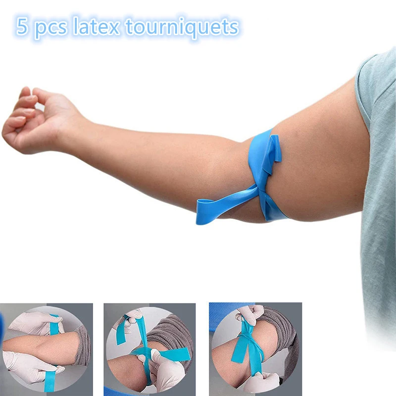 5 Rollen EHBO Wegwerp-Tourniquets Latex Tourniquet Medische Tourniquet Benodigdheden Stoppen Met Bloeden Riem 2.5M * 45Cm