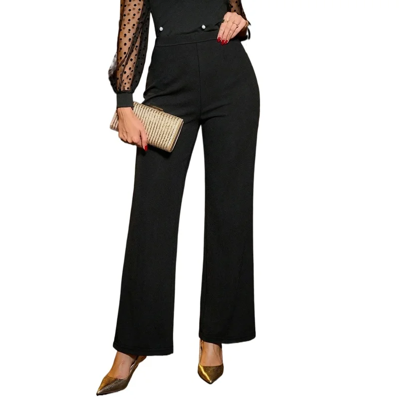   Pantaloni Eleganti da Donna 2025 a Vita Regolare e Gamba Dritta, Elasticizzati e Modellanti, Neri, per Ufficio e Uso Quotidiano