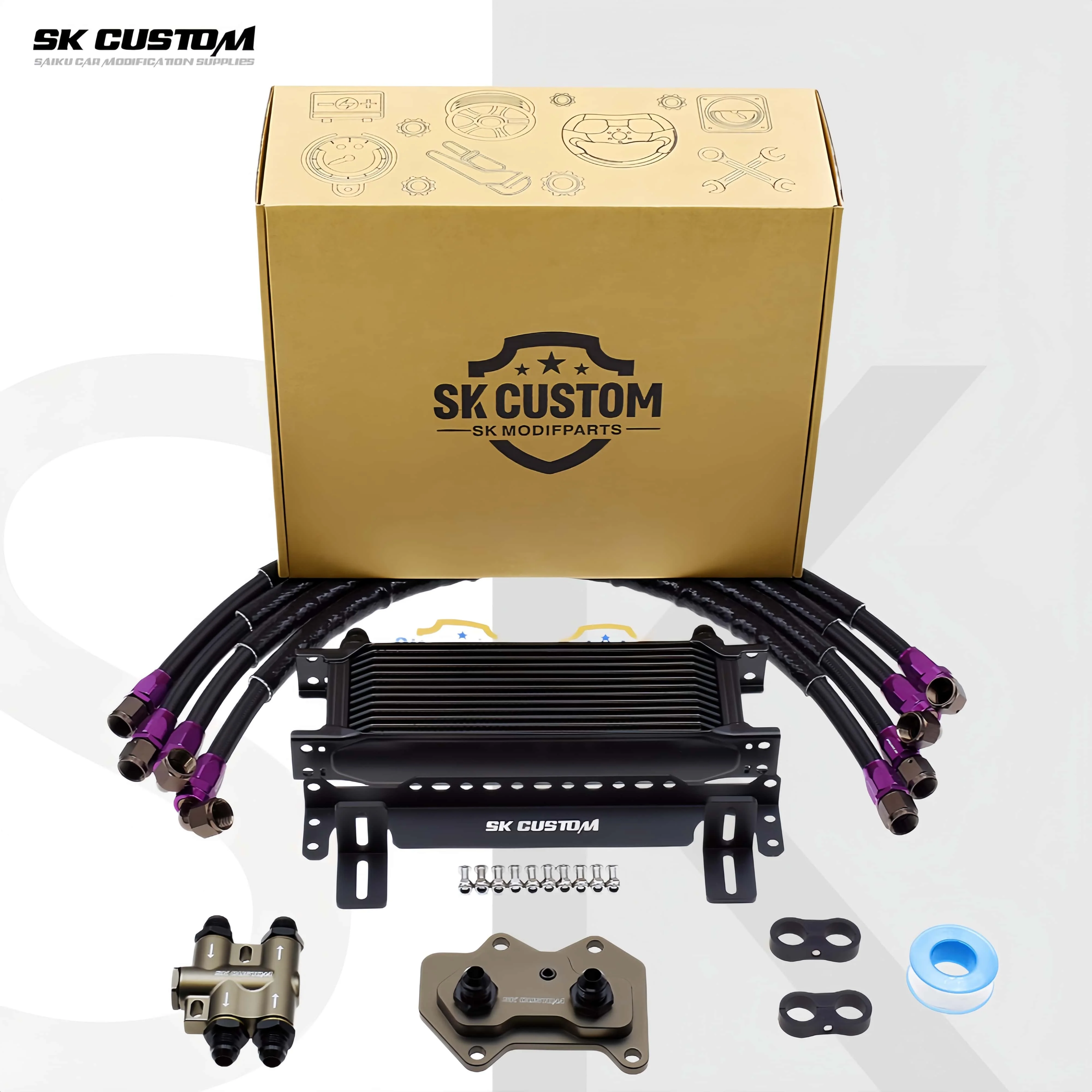 SK CUSTOM For VW Golf 2.0TSI R20 GTI MK5 MK6 EA113 Thermostat Engine Oil Cooler Kit For Audi C6 A6L A4 B7 TTS Oil Radiator