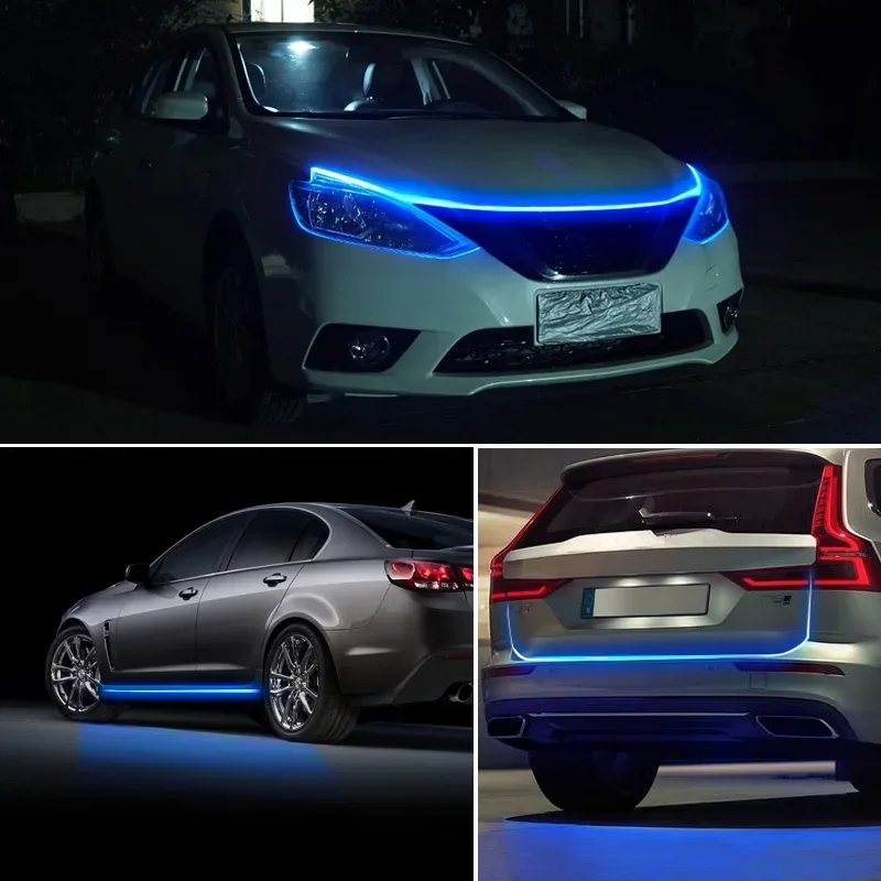 Dynamic Car LED Hood Light 12V Daytime Running Light Start-scan Engine Guide Light Waterproof Decorative Ambient Light Strip
