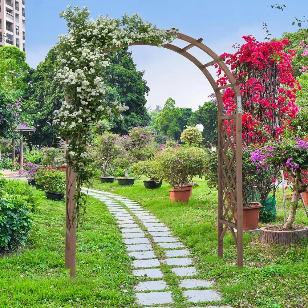 Árbol de jardín de madera, arco de boda, soporte de fondo de arco de 7 pies para ceremonia, enrejado de madera para escalar plantas, decoración navideña