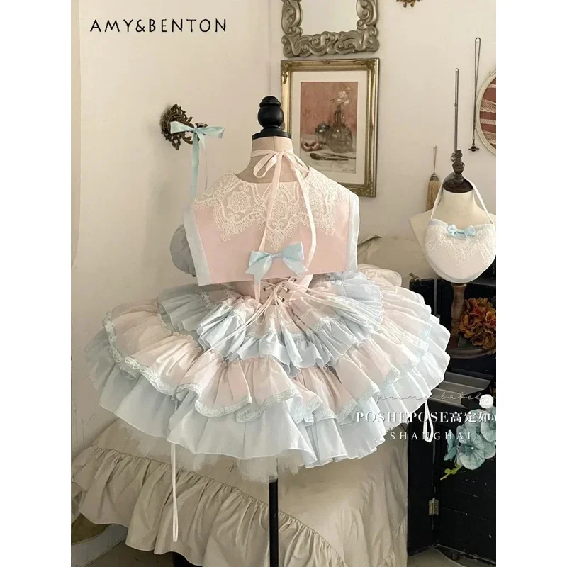 

25COSKawaii Temperament High-Grade Princess Dress for Women Sweet Cute Bow Patchwork Slim Ball Gown Dresses Sexy Hot Girl Mini D