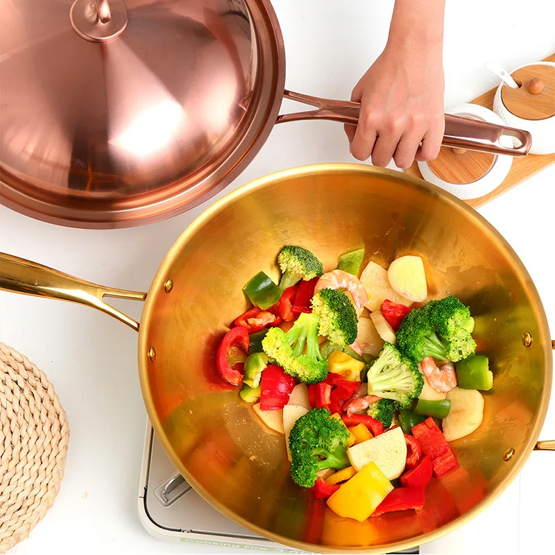 LMM stainless steel three-layer covered bottom wok, kitchen household pots and stoves are available