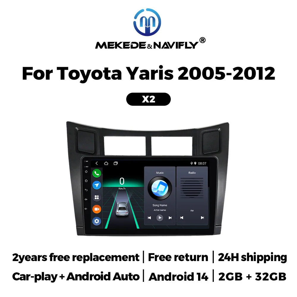 MEKEDE Android 14 For Toyota Yaris XP90 Vitz Platz 2005-2012 2 Din Car radio Stereo Multimedia Player Carplay WiFi FM Autoradio