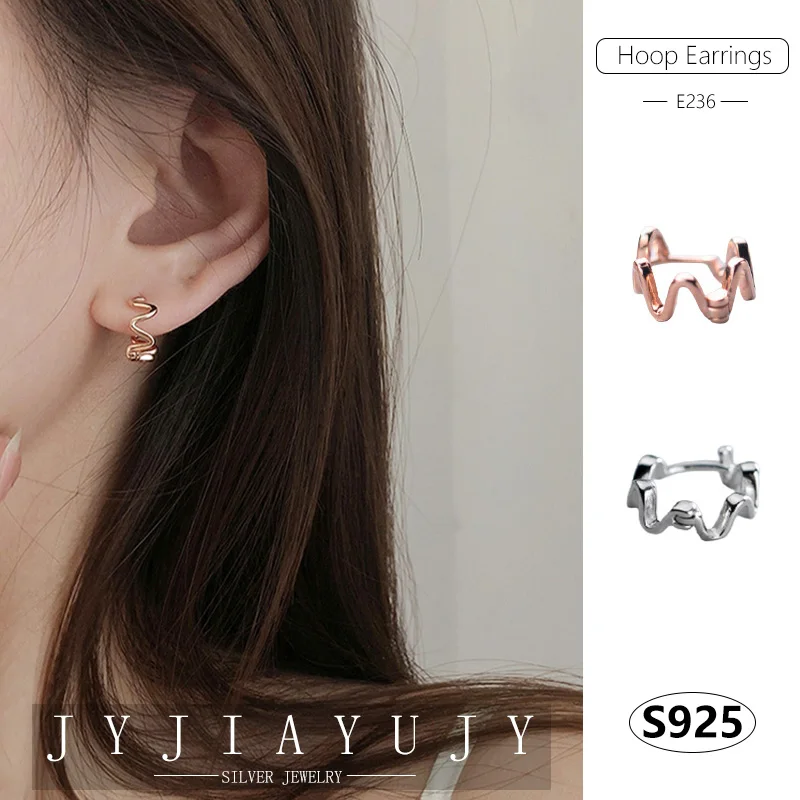 

JYJIAYUJY 100% Sterling Silver S925 Hoop Earrings Water Wave Shape Casual Elegant Trendy Hypoallergenic Women Jewelry Gift E236