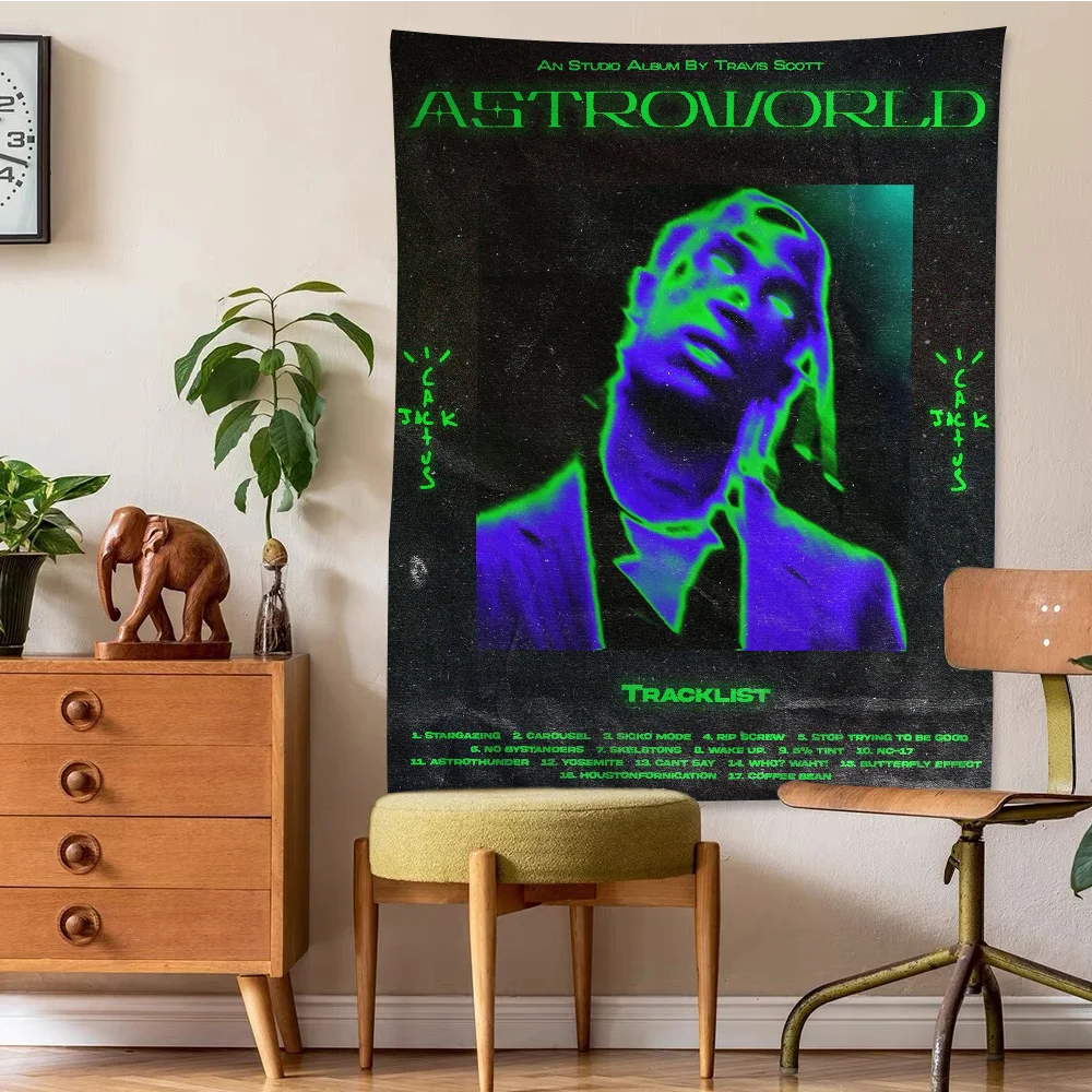 Travis Scott Astroworld Cartoon Tapestry Art Science Fiction Room Home Decor Art Home Decor