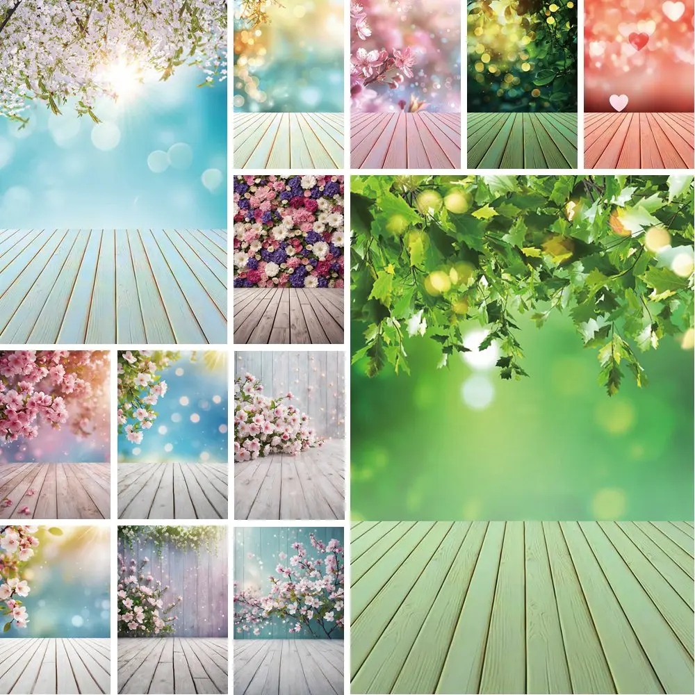 Spring Flower Shimmer Wall Photo Backdrop Green Grass Leaves Bokeh Wallpaper Background Photography Studio Shooting Prop