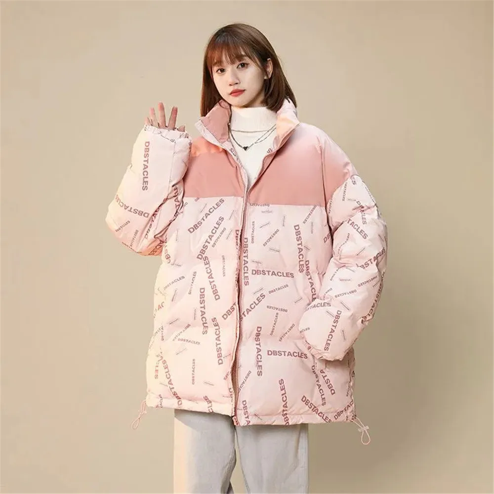 Korean Students New Letters Parkas Women Y2K Street Fashion Style Casual Loose Coats Solid American Warm Cotton-padded Jackets