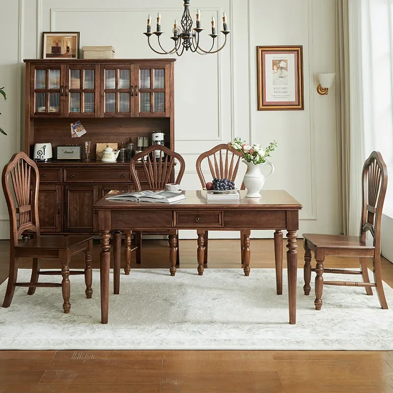 American all-solid wood small apartment with drawers household six-person rectangular dining room table