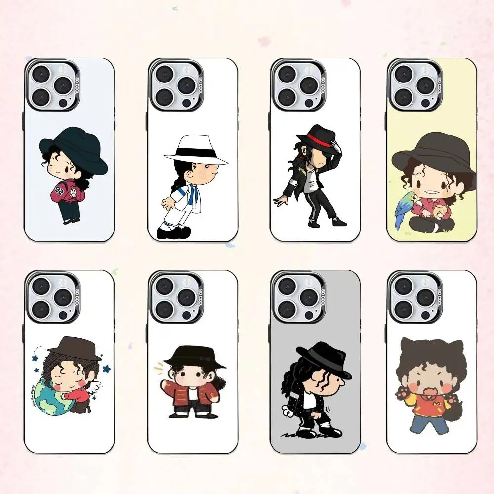 

Cute Cartoon M-Michael J-Jackson Phone Case For iPhone17,16,15,14,13,12,11 Plus,Pro Max Colored Silver Plated Inside Cover