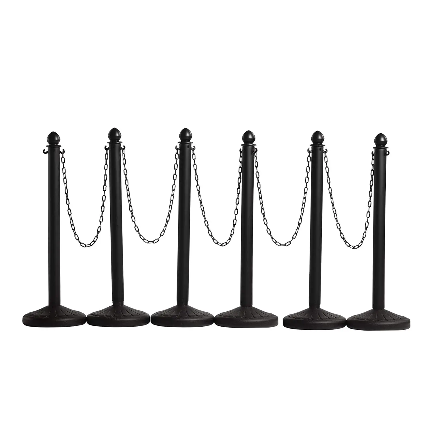 Montour Line Plastic Stanchion Black 2.5 Inch Diameter with 50 Foot Chain, 6-Pack, Crowd Control Barriers