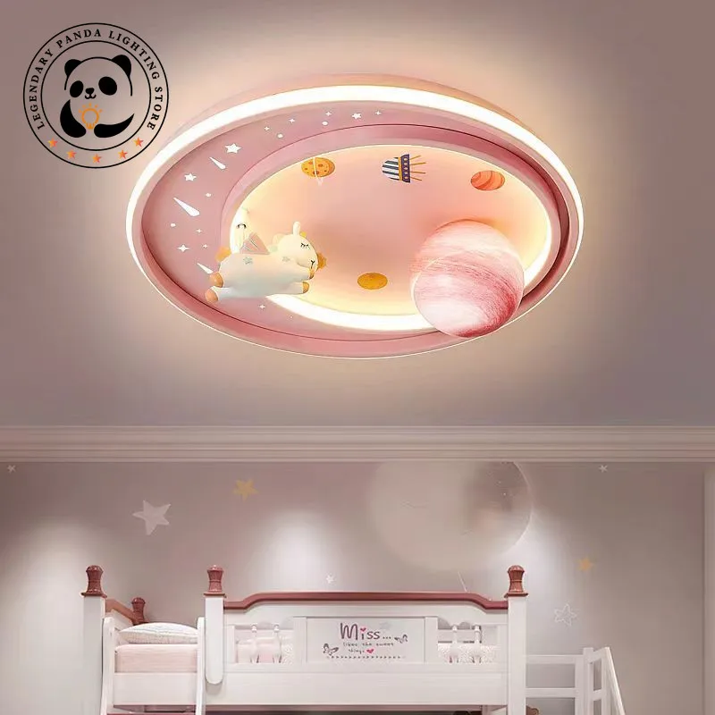 Imagem -02 - Criativo Rodada Led Luz de Teto Lua Astronauta Lâmpada Pingente Cartoon Eye Care Crianças Bebê Azul Rosa Boy Room Decoração Chandelier