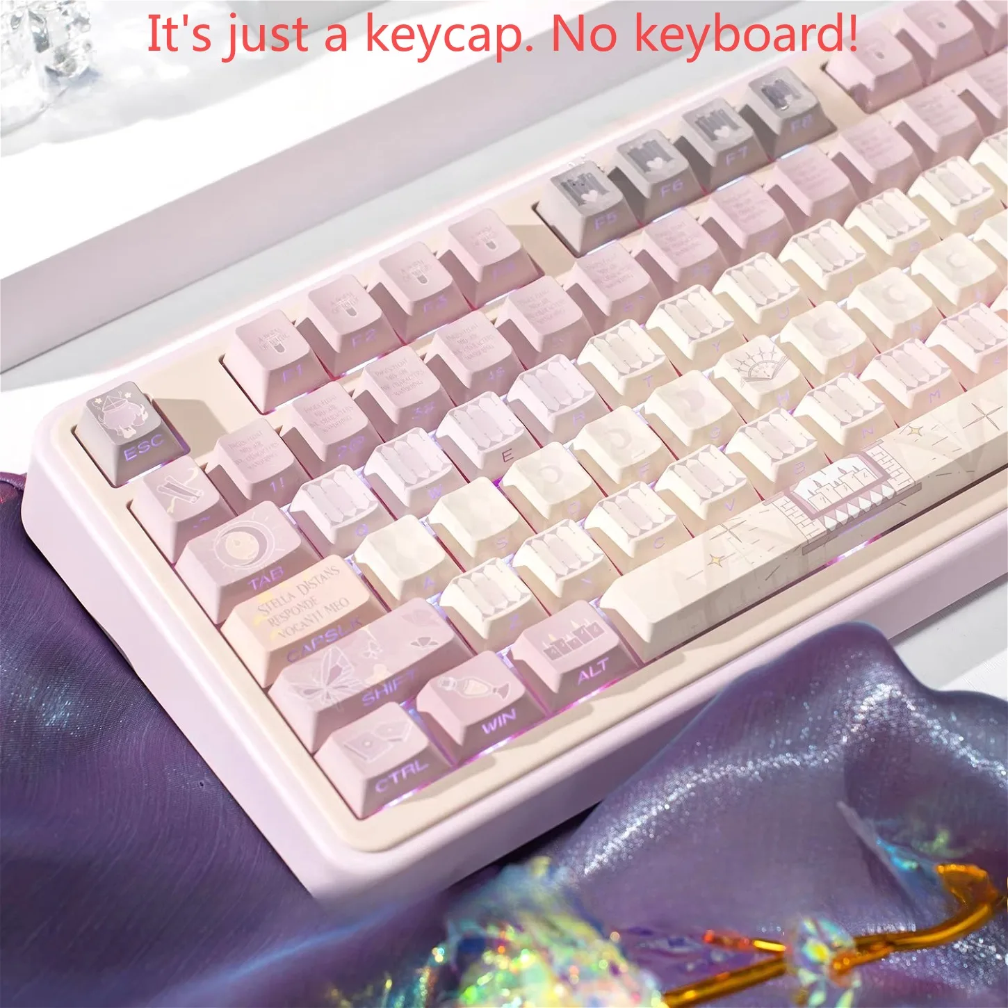 Magic Poem Side Carving Character Transparent Cherry Key Cap Kit PBT 128 Key Compatible with 60/64/84/98/108 Mechanical Keyboard