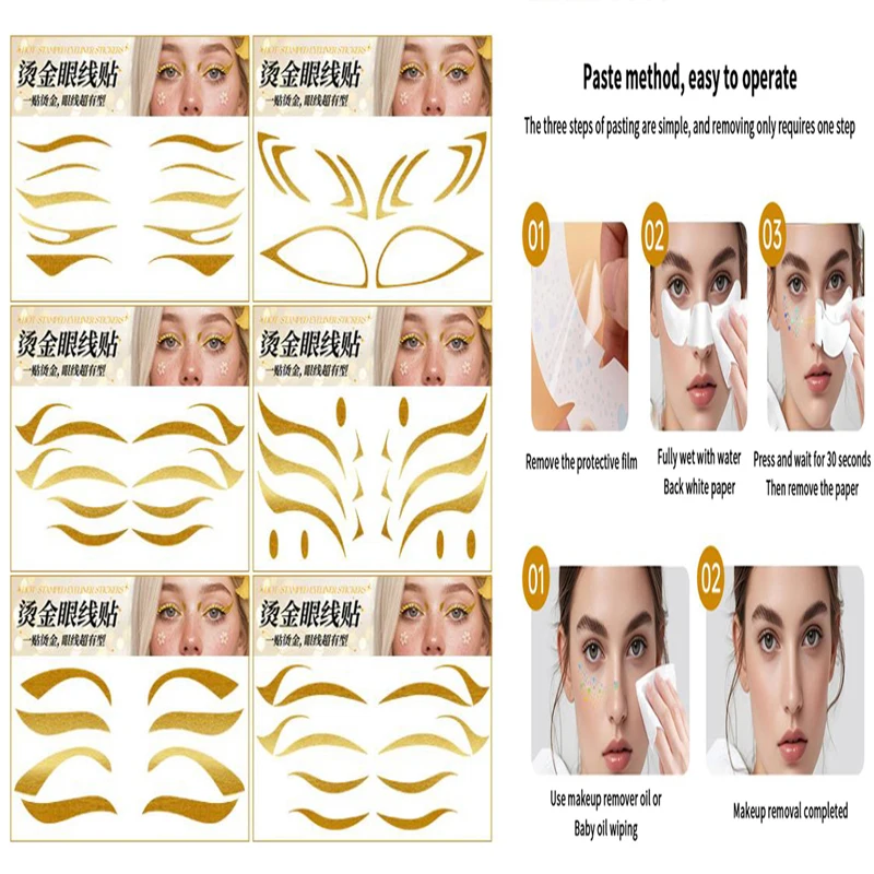 

Paper Glitter Stickers Face Eyeliner Tattoo Flash Gold Temporary Tattoos Waterproof Makeup Decals For Girls Party Music Festival