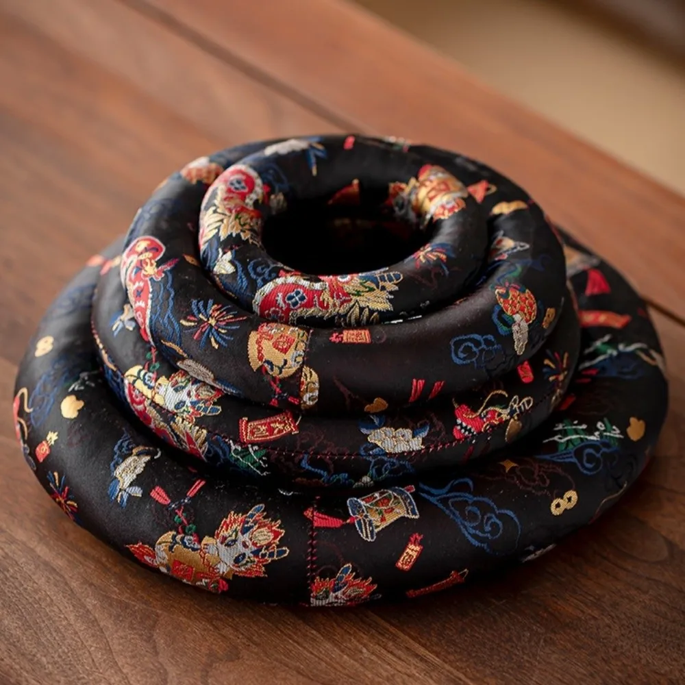 Nepalese Dragon Design Singing Bowl Mat Donut Shape Non Slip Sound Copper Out Mat Brocade Traditional Wooden Fish Coaster Yoga