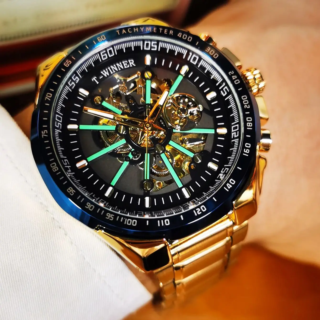 WINNER Sports Skeleton Mechanical Watches Luminous Fashion Military Automatic Watch for Men Stainless Steel Strap Business Clock