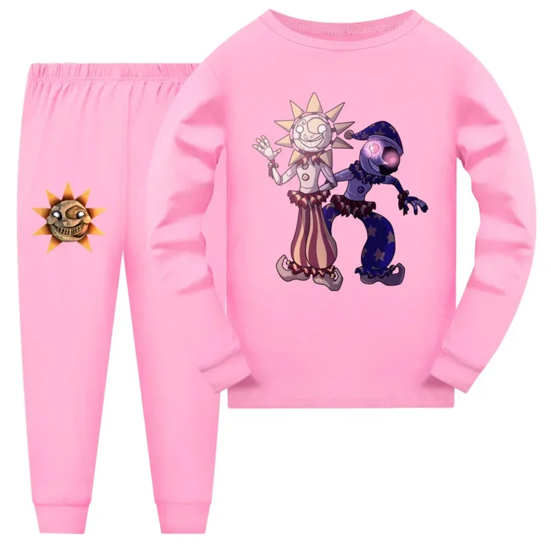 Bear House FNAF Sundrop และ Moondrop ชุดนอนเด็กหญิงการ์ตูนพิมพ์เด็กเสื้อกางเกงชุดเด็กวัยหัดเดินเด็กฤดูใบไม้ผลิ a2025 PPT01..