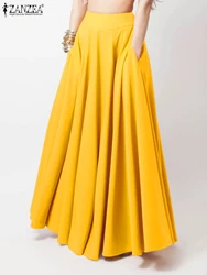 ZANZEA Fashion Women High Waist Solid Maxi Skirts Autumn Elegant Party Long Faldas Saia Casual A-line Skirt Female Work Jupe