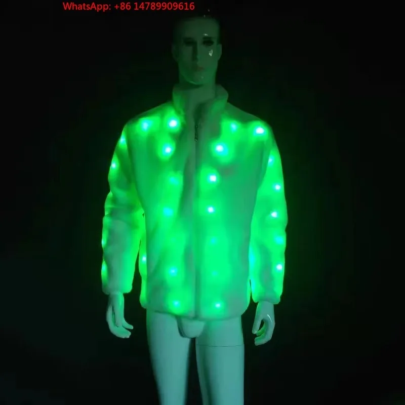 High Quality Men's Luminous Clothing LED Faux Fur Couple Luminous Jacket New Upgraded Colorful Glowing Costumes
