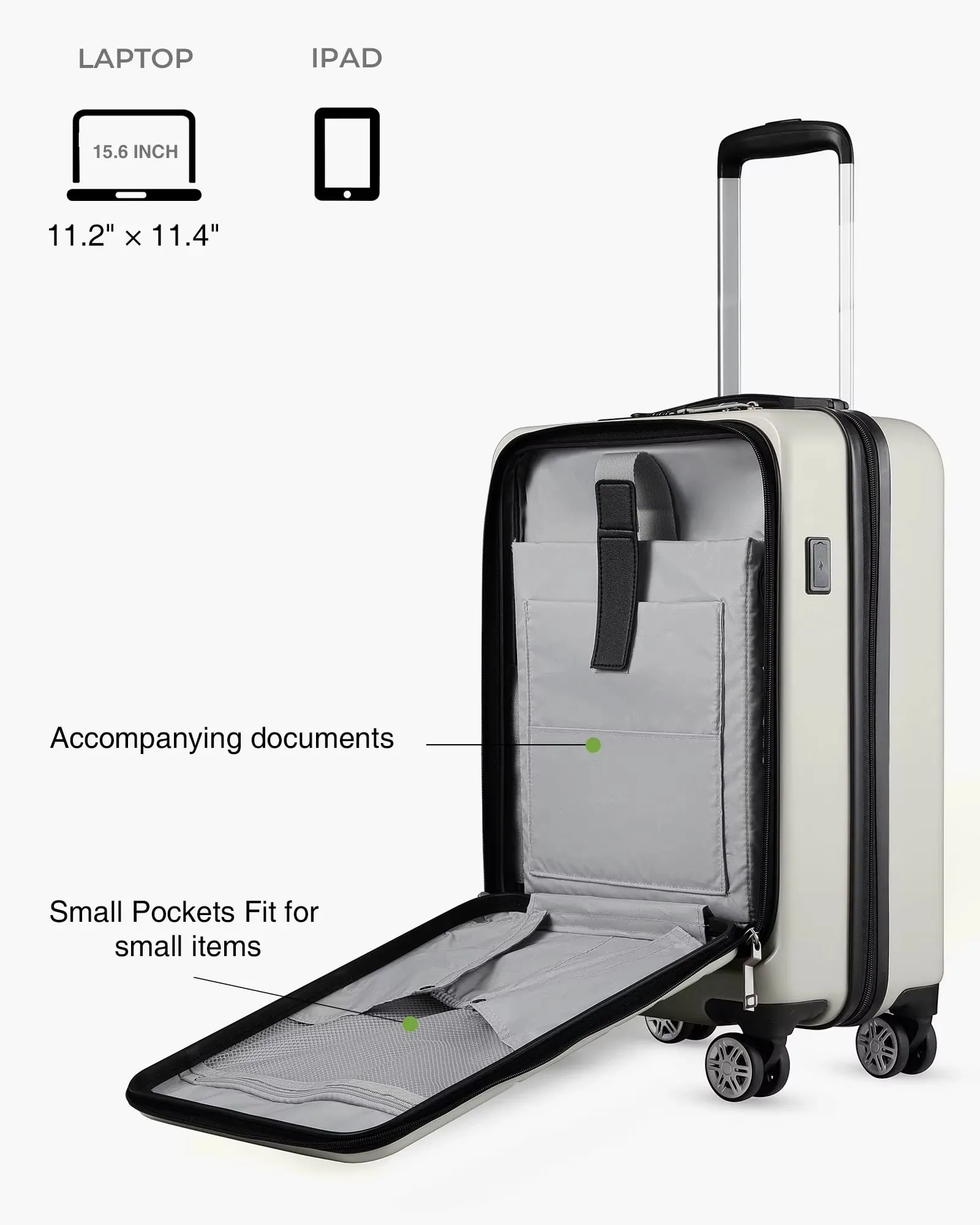 Suitable for baggage airline approval, with laptop compartment, computer hard case with USB port, travel case with wheels