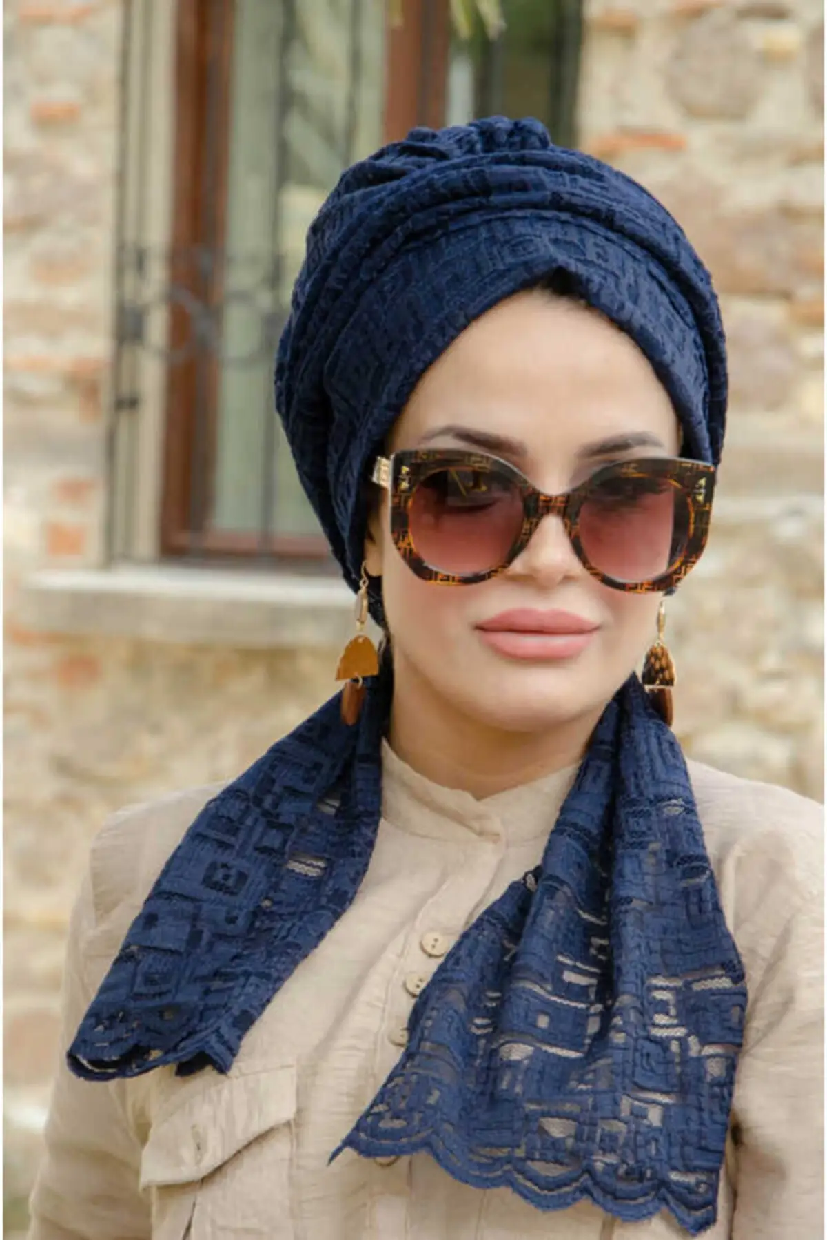 Vrouwen Navy Blue Ruches Paardenhaar Bone