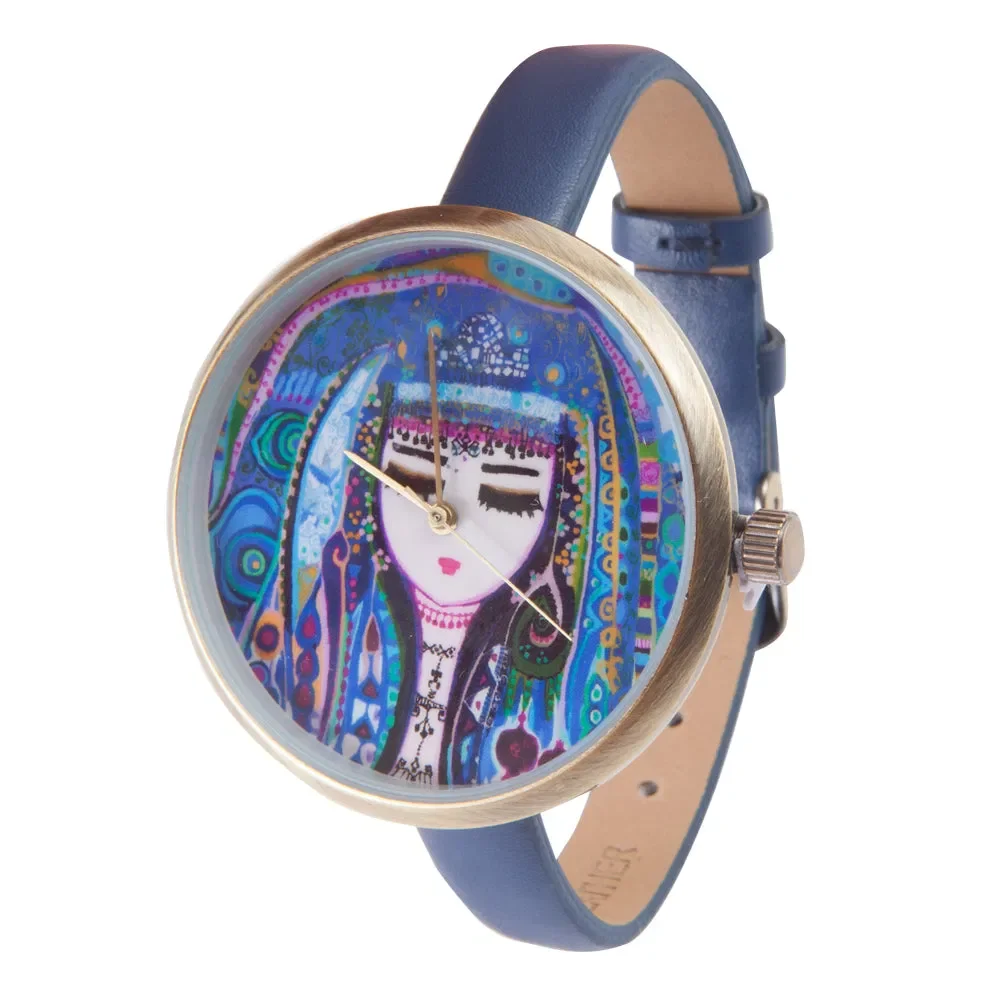 Blue Water Design Wrist Watch Fashion Creative Women Ladies Leather Watch for Gift