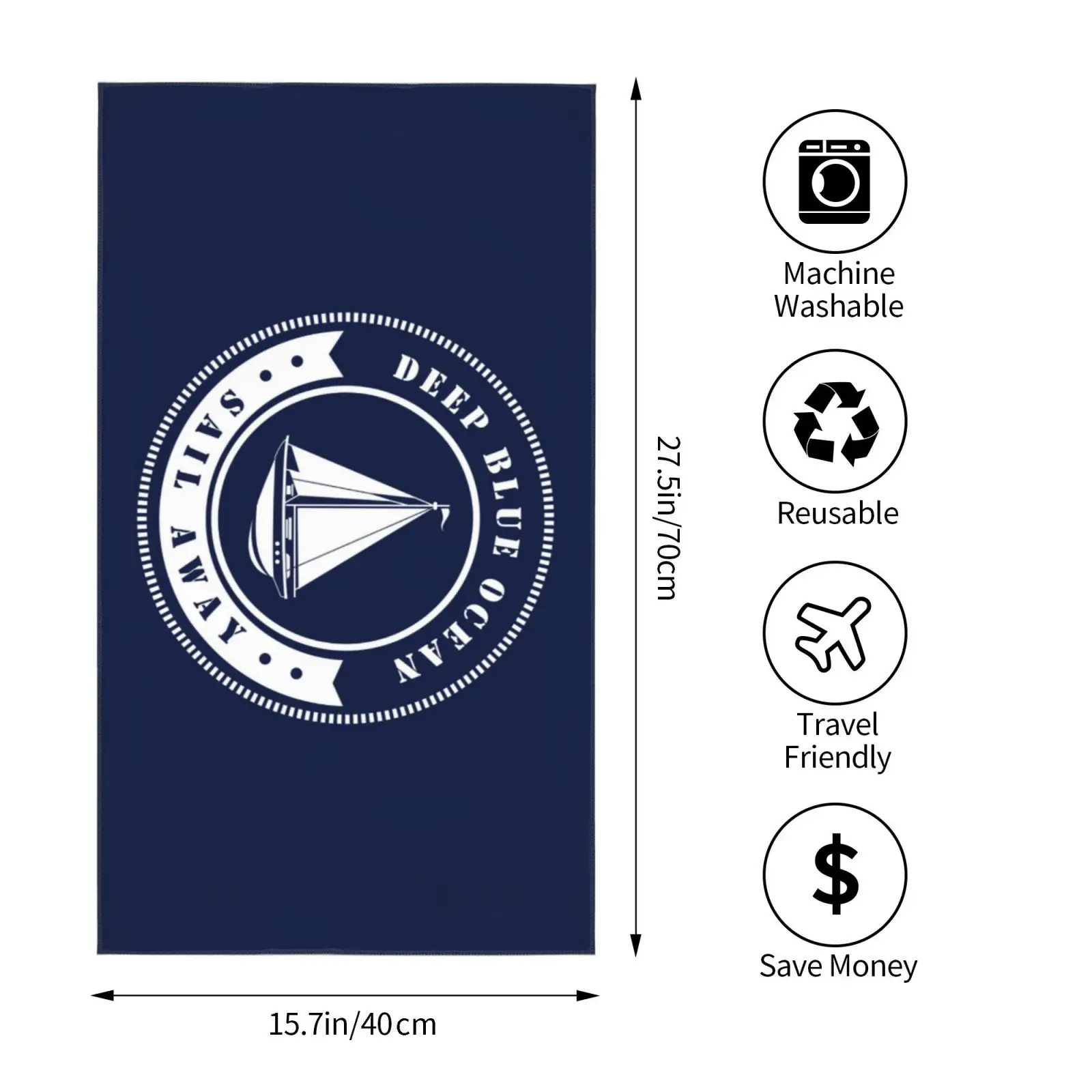 Nordic dark blue sailing series sailboat household bathroom towel hotel towel bathroom microfiber towel 40*70 can be customized