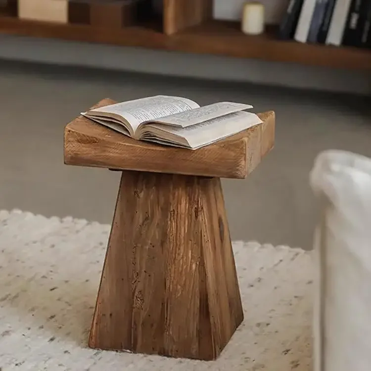 Wabi Sabi style solid wood edge table Old pine stump low stool Vintage decorations and small coffee table for homestays