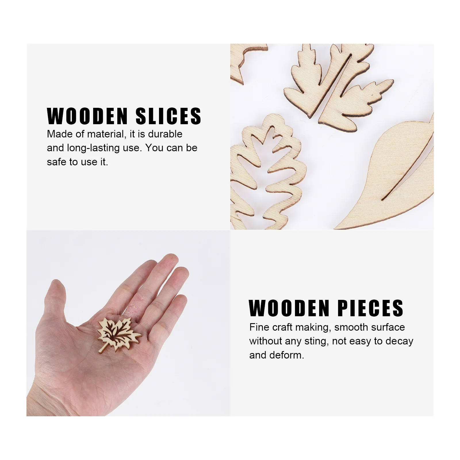 

50Pcs Leaf Shape Wood Slices Assorted Patterns Smooth Surface DIY Art Projects Wedding Decorations Wood Slices