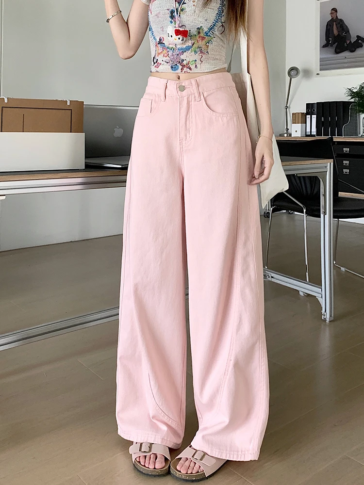 

Широкие джинсы Уличная одежда Женская одежда Розовый цветок с вышивкой и рисунком Эластичные края с отделкой Дышащий персиковый нестандартной формы