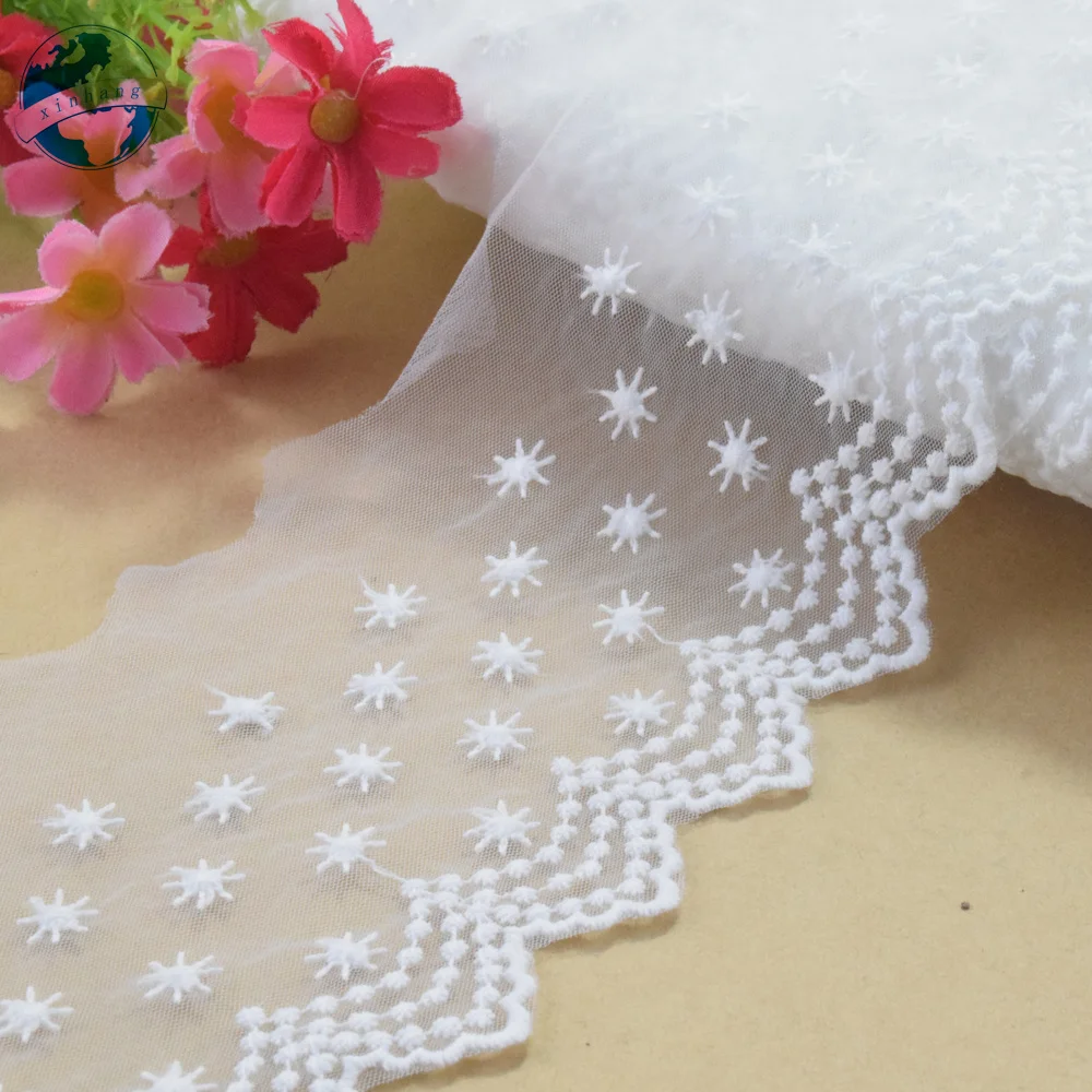 9cm Cotton Embroidery White  Lace  French Mesh Ribbon Fabric Guipure Diy Trims Warp Knitting Sewing Accessories Doll Dress#4342