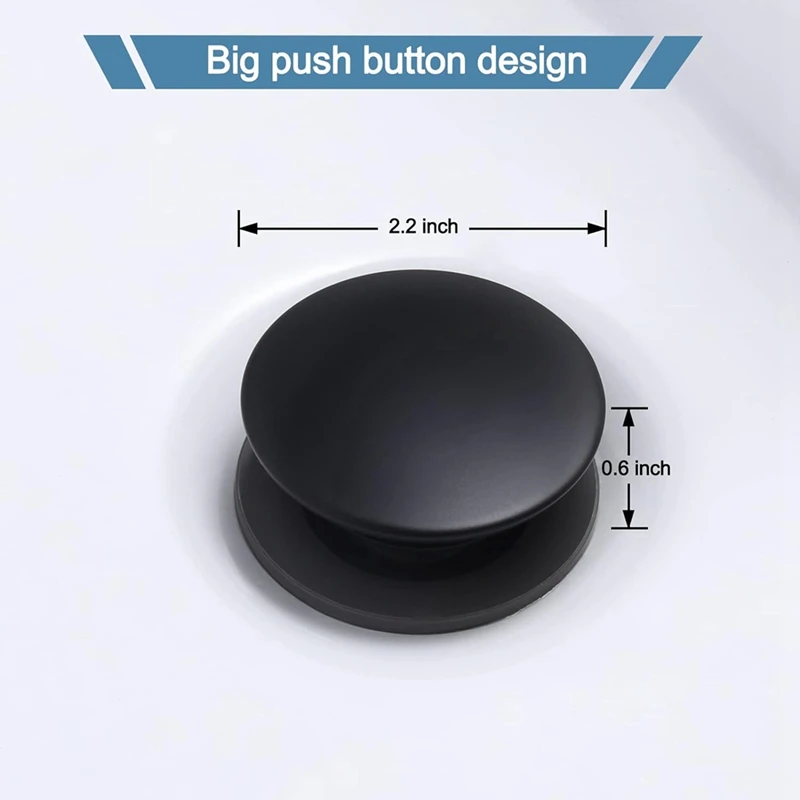 Bathroom Sink Drain With Overflow 2 Pack, Matte Black -Up Drain Stopper Vanity Sink Clicker Drain Stopper