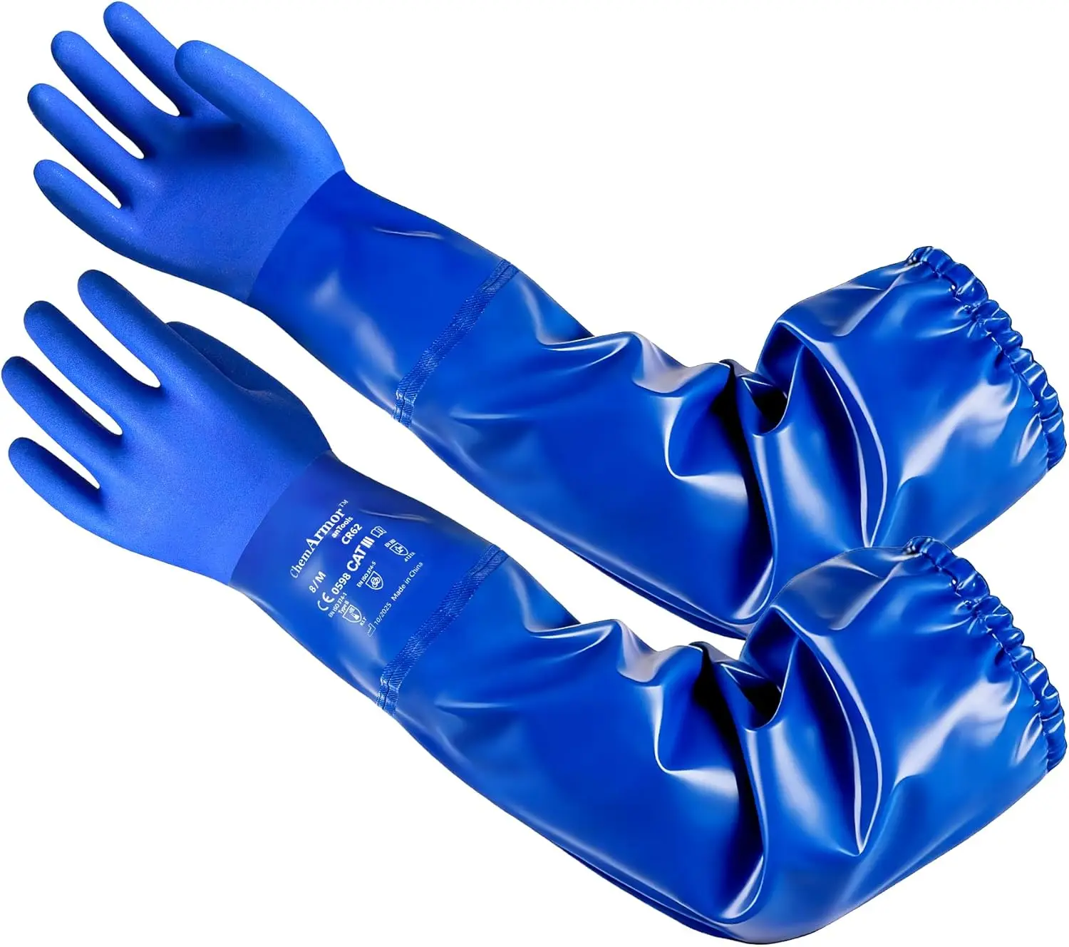

25" Heavy-Duty PVC Chemical Gloves, Waterproof Long-Sleeve with Cotton Liner, Non-Slip Grip for Lab, Pool, Oil & Industrial Work