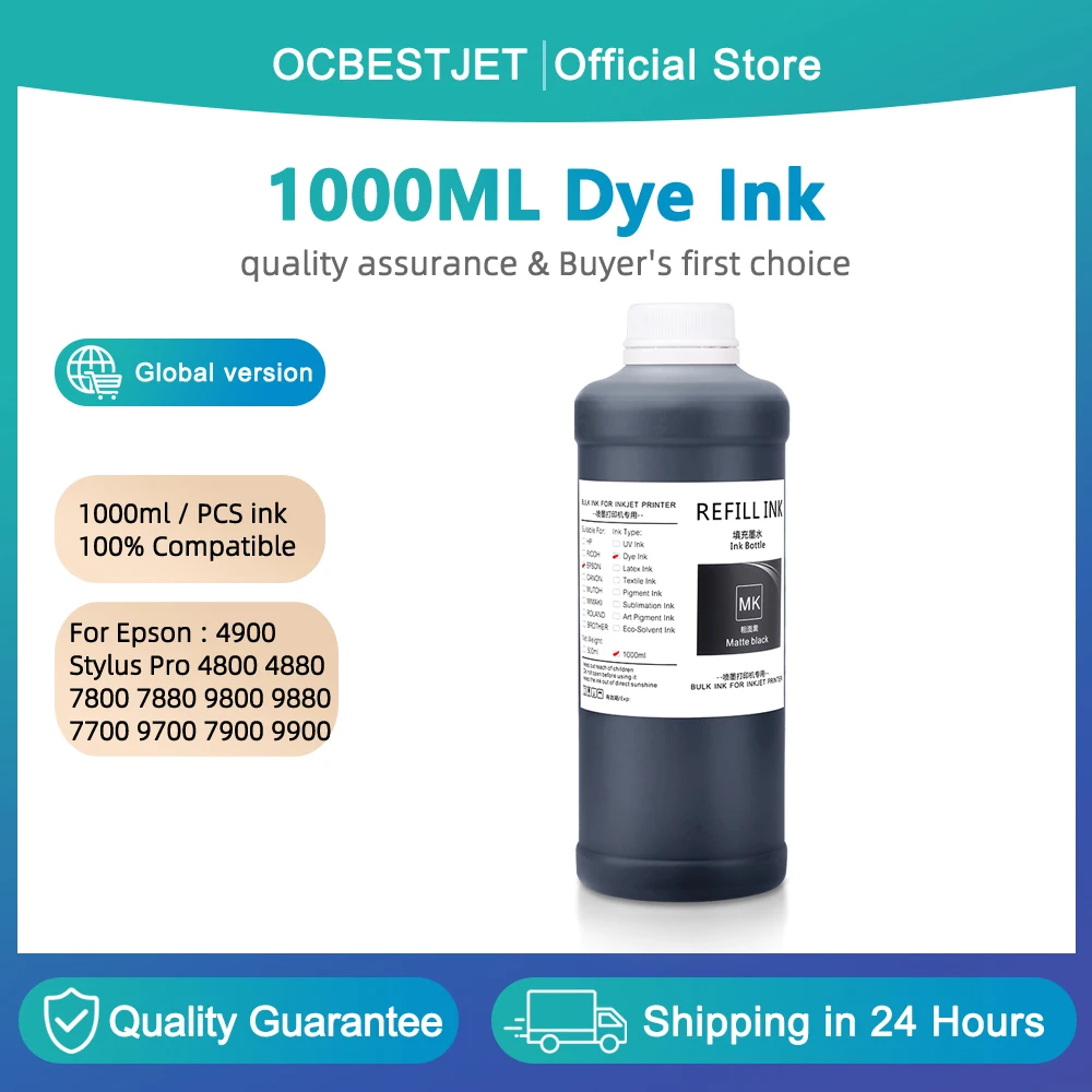 1000ML Refill Dye ink For Epson Stylus Pro 3800 3880 7700 9700 7800 9800 4800 4880 7600 9600 7450 7910 9910 T3000 T5000 Printer