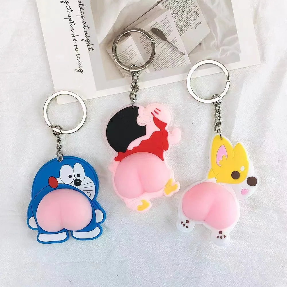 

Pop Squeeze Butt Keychains Cartoon Decompression Fidget Toy Kawaii Corgi Dogs Soft Butts Silicone Vent Toys Adults Stress Relief