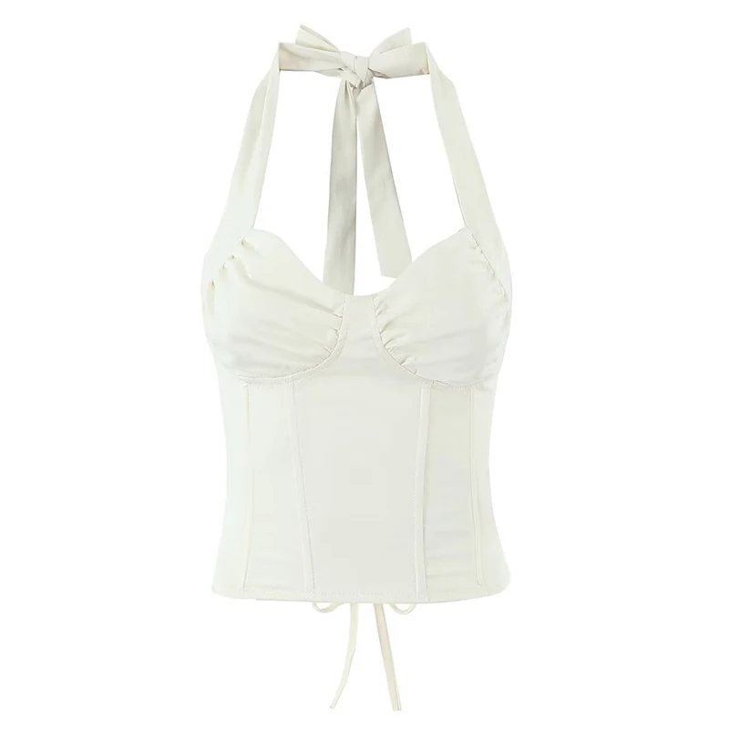 YENKYE European American Spicy Girl Sexy Fishbone Trägerloses Shaping Top Fashion Backless Lace Up Bandage Neckholder Crop Top