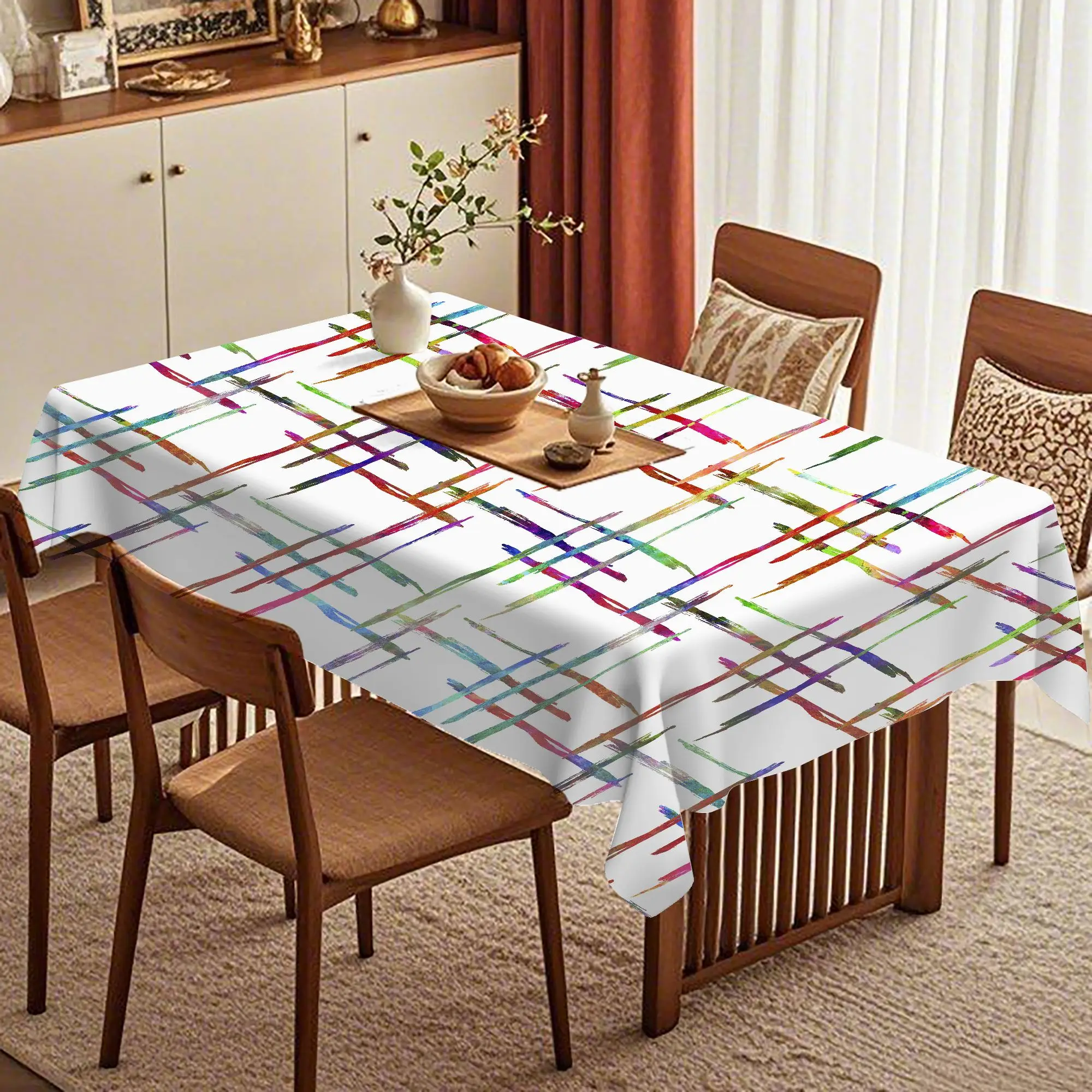 VIKAMA Brush Stroke & Rainbow Tablecloth, 6 Designs, Waterproof Polyester Table Cover for Dining