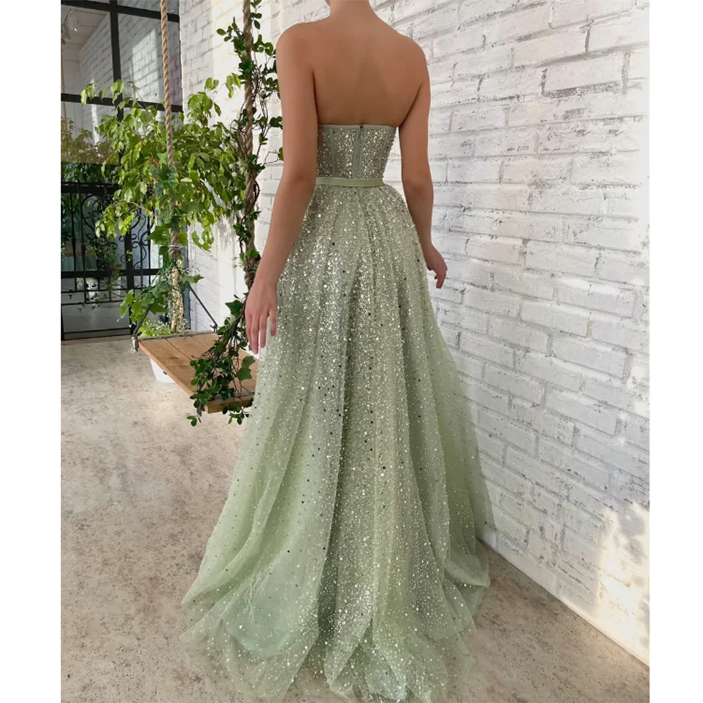 Summer Shiny Light Green Sequin Prom Dresses Side Split Sexy Floor Length Sleeveless Slim Fit Vestidos De Fiestas Elegantes Muje