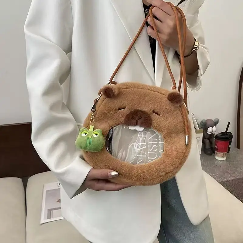 Adorable Capybara Backpack with Leash Fluffy Capybara Stuffed Animals Doll Backpacks Leash Casual Bag for Kids Girls Women