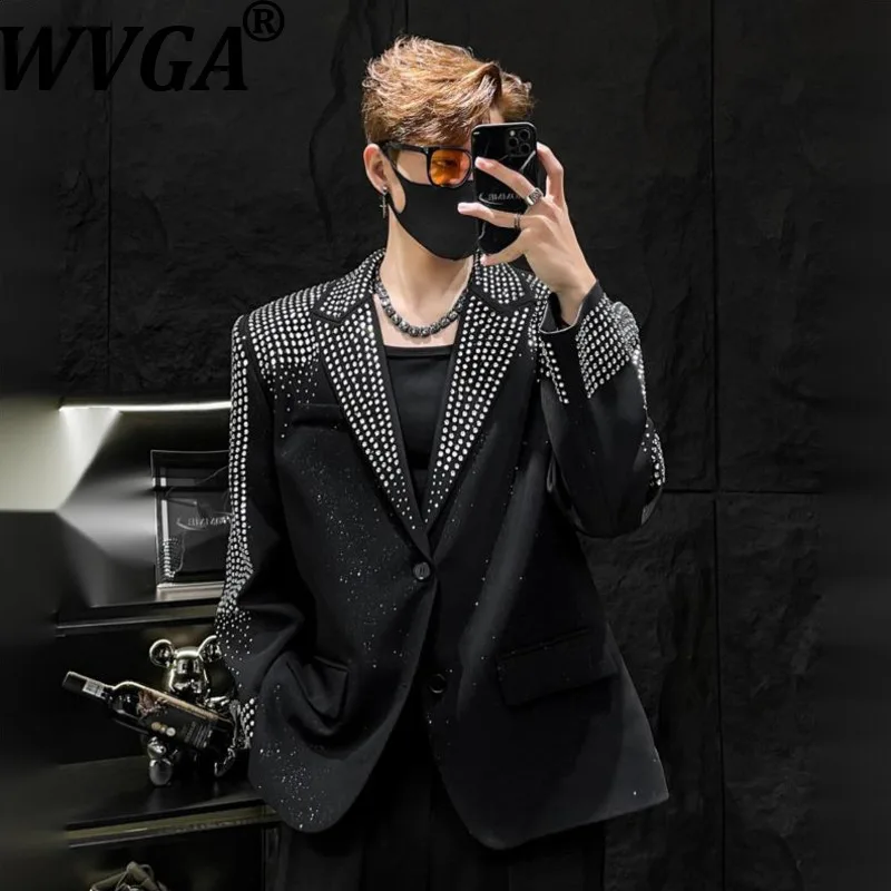 

WVGA Spring Autumn New Men Tide Starry Sky Hot Diamond Trendy Blazer Niche Casual High-end Gold Stamping Sparkle Coat Ins W19607