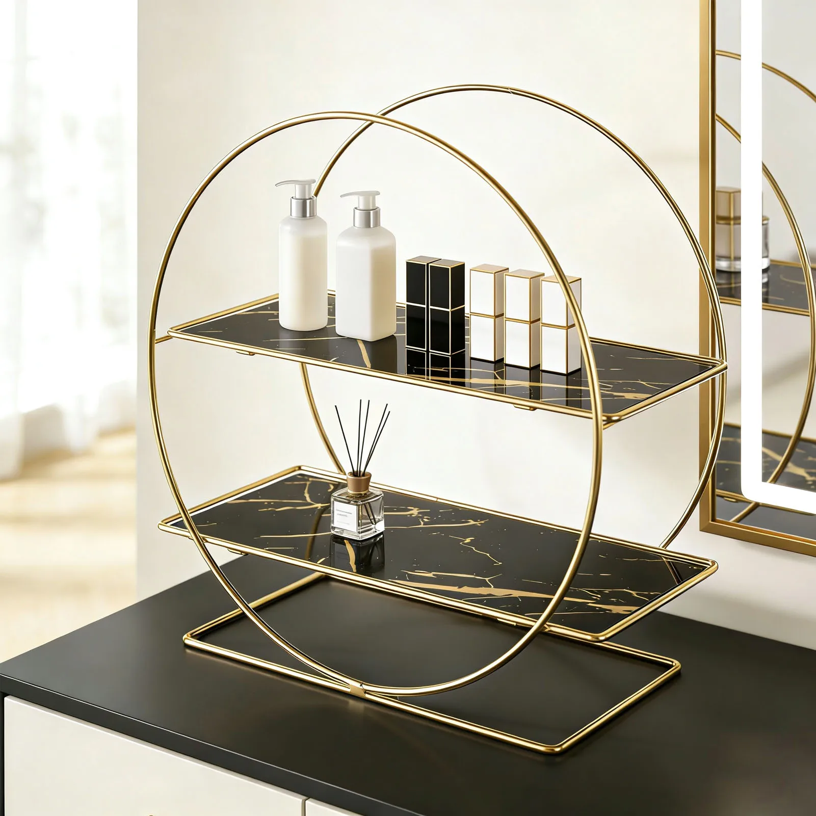 Multi Purpose Iron Bathroom Counter Organizer Shelf