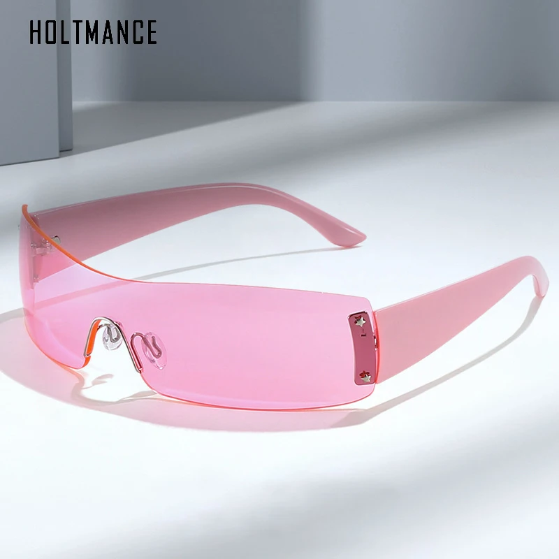 

HOLTMANCE 2022 New Y2K One Piece Rimless Sunglasses Luxury Brand Design Winter Star Ourdoors Goggle Fashion Oculos De Sol UV400