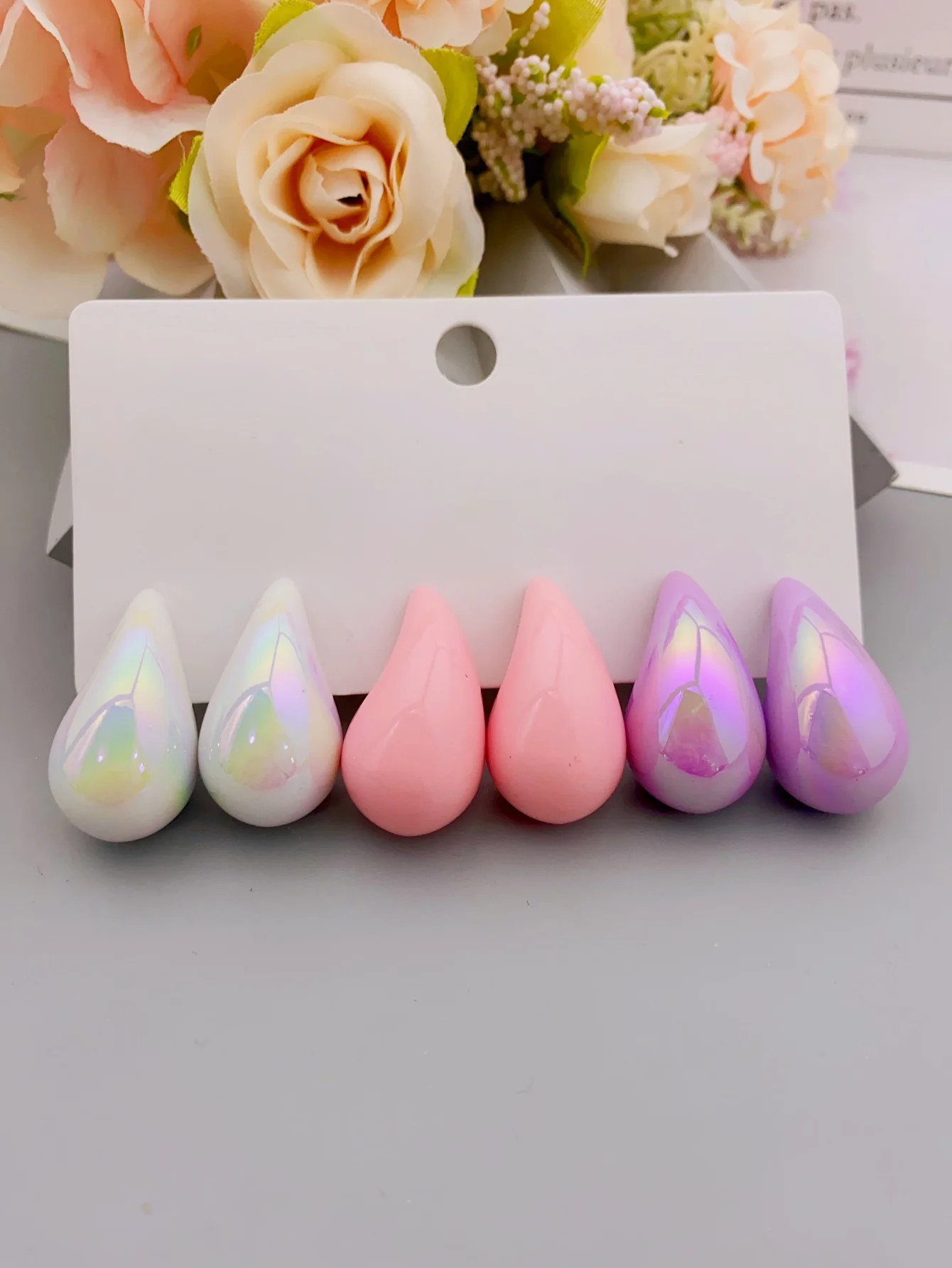 Set of 3 Pairs of Water Drop Stud Earrings in Different Colors for Women earrings for women