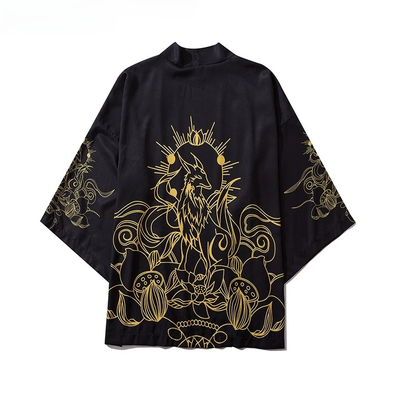 بلوزة كيمونو سوداء للنساء والرجال فضفاضة كبيرة الحجم ملابس يابانية هاراجوكو تريند بيتش #1