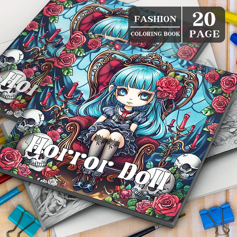 Horror Doll Coloring Book 20Page Gift For Birthday Party Relieve Stress Kill Time Graffiti Painting Drawing Adult Picture Books image 2